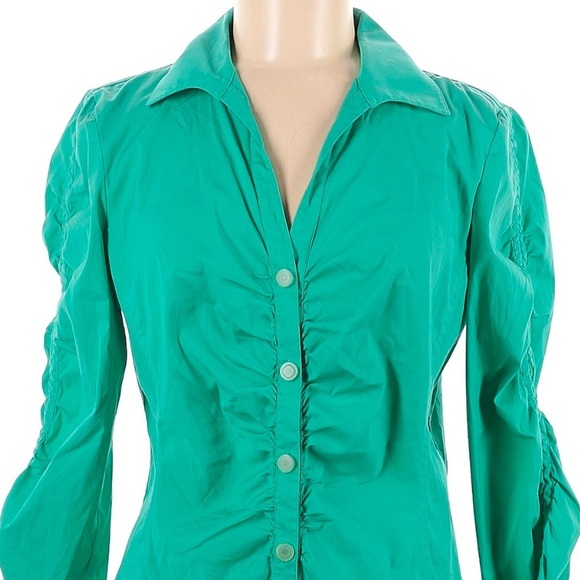 Lafayette 148 New York Teal Button Down Blouse 3/4 Sleeves Size 8 Medium M - Picture 5 of 5